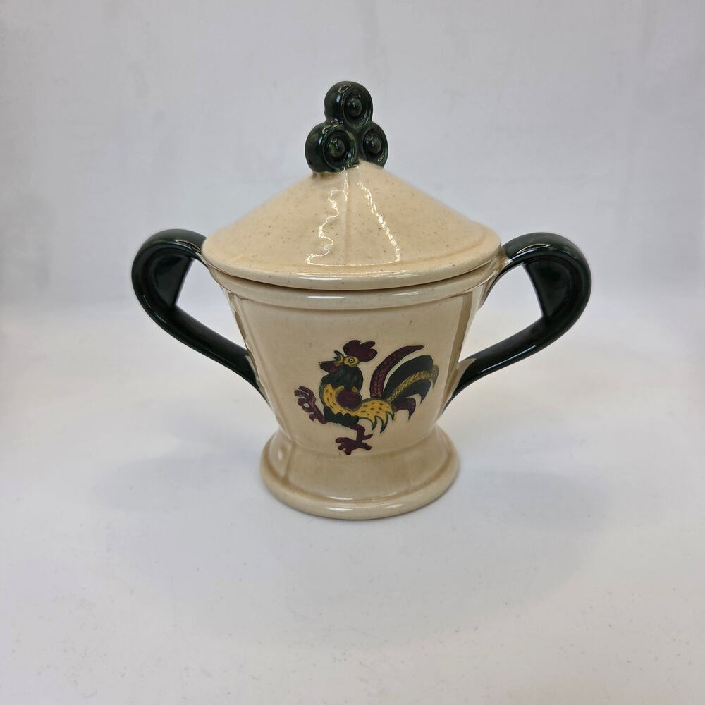 Metlox Poppytrail Rooster Sugar Bowl w/ Lid Vintage Two Handle Covered Jar